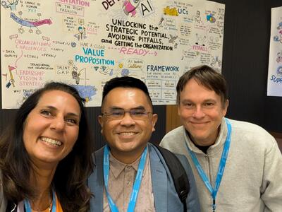 Bill Allison (right) with UC colleagues Mojgan Amini (UCSD) and Joe Sabado (UCSB) at the 2024 UC AI Council Meeting
